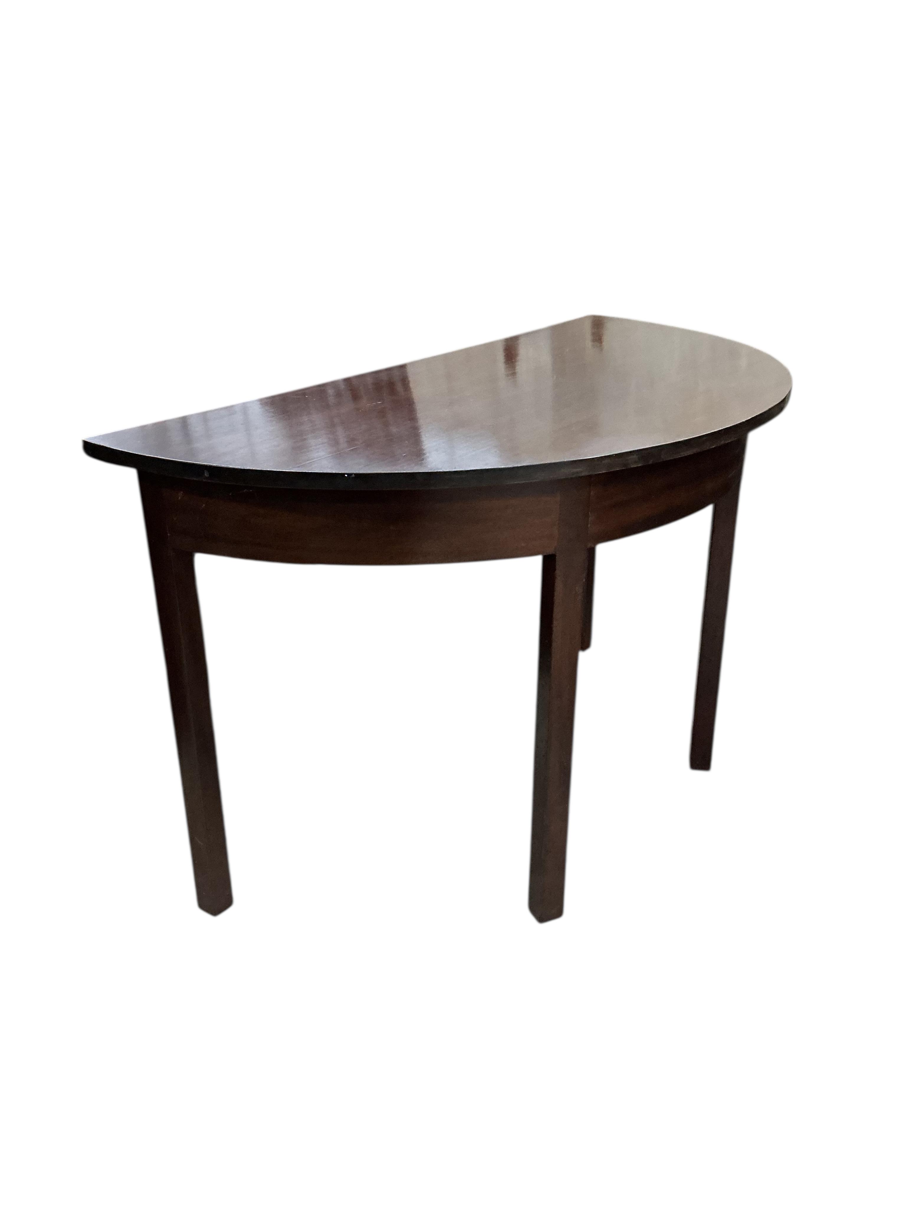 A George III style mahogany D end extending dining table incorporating some old timber, width 294cm extended, depth 122cm, height 73cm